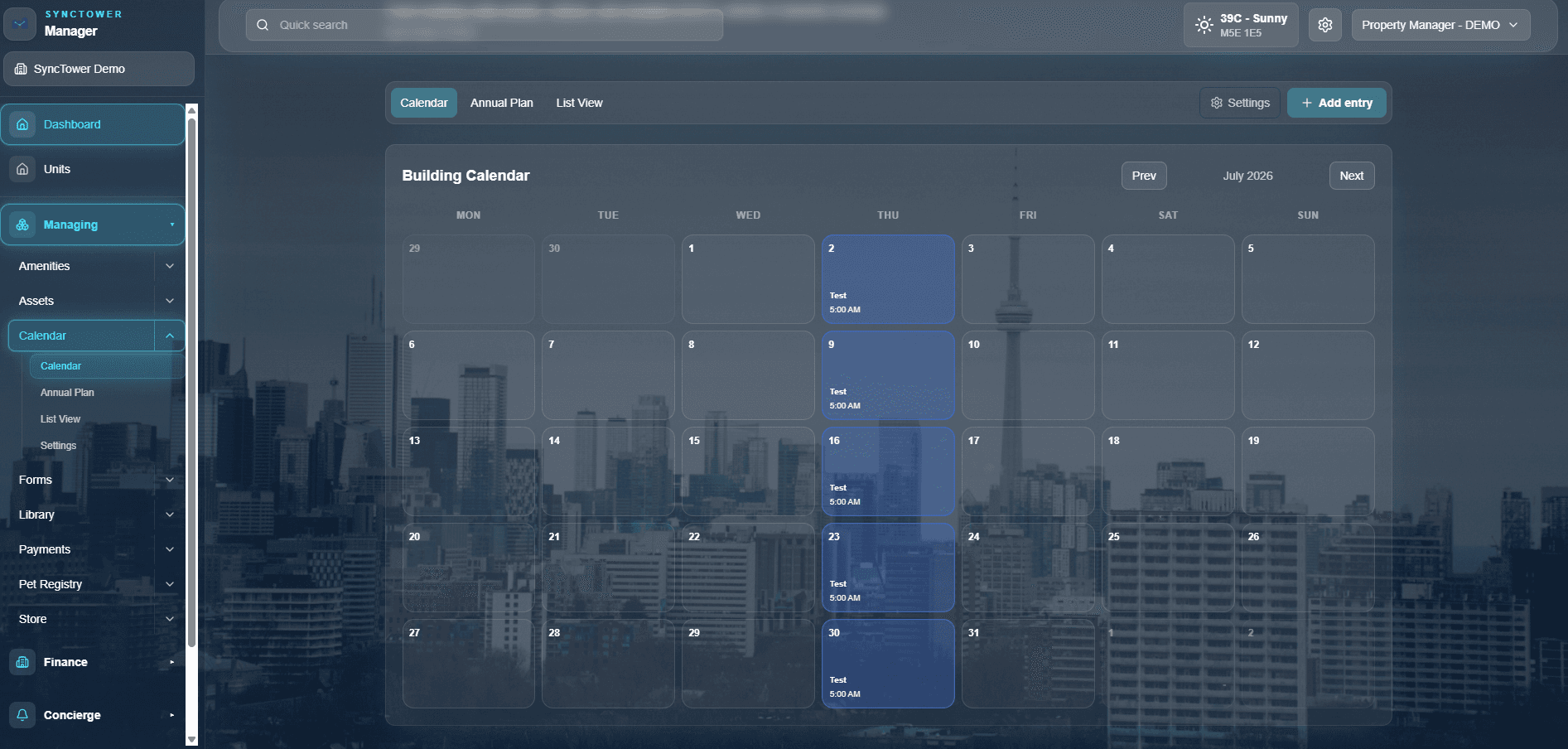 SyncTower Building Calendar module