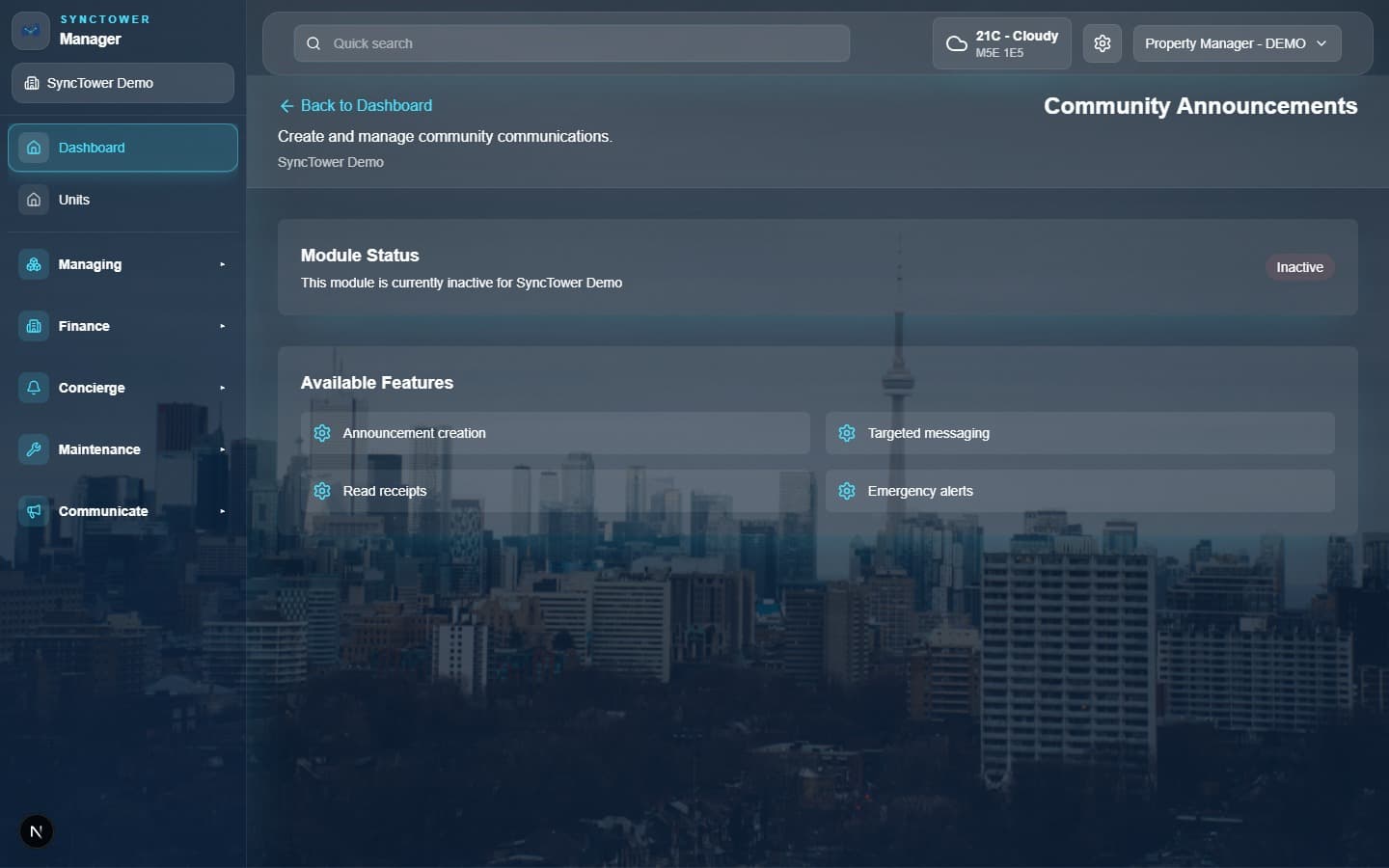 SyncTower Community Announcements module