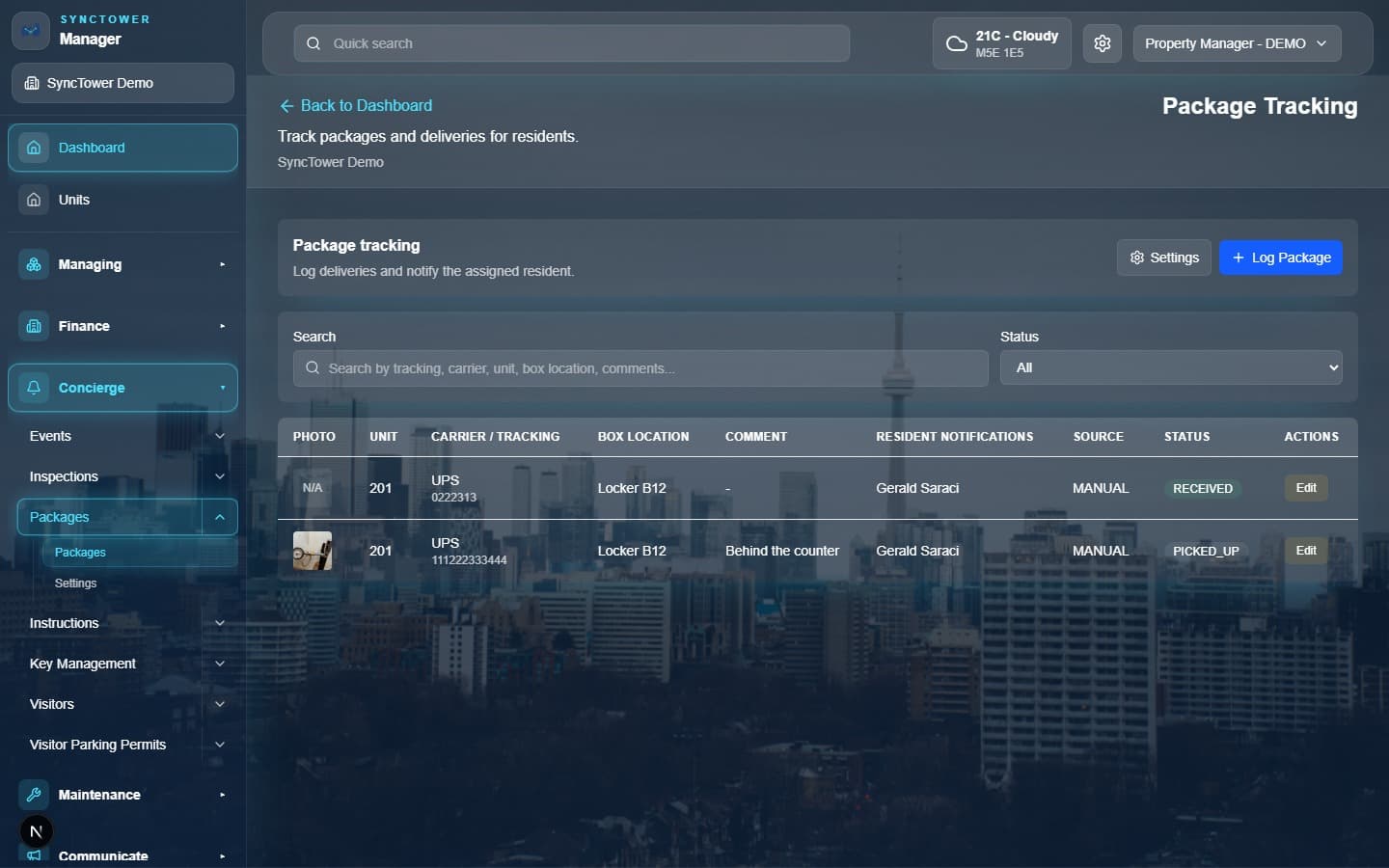 SyncTower Package Tracking module