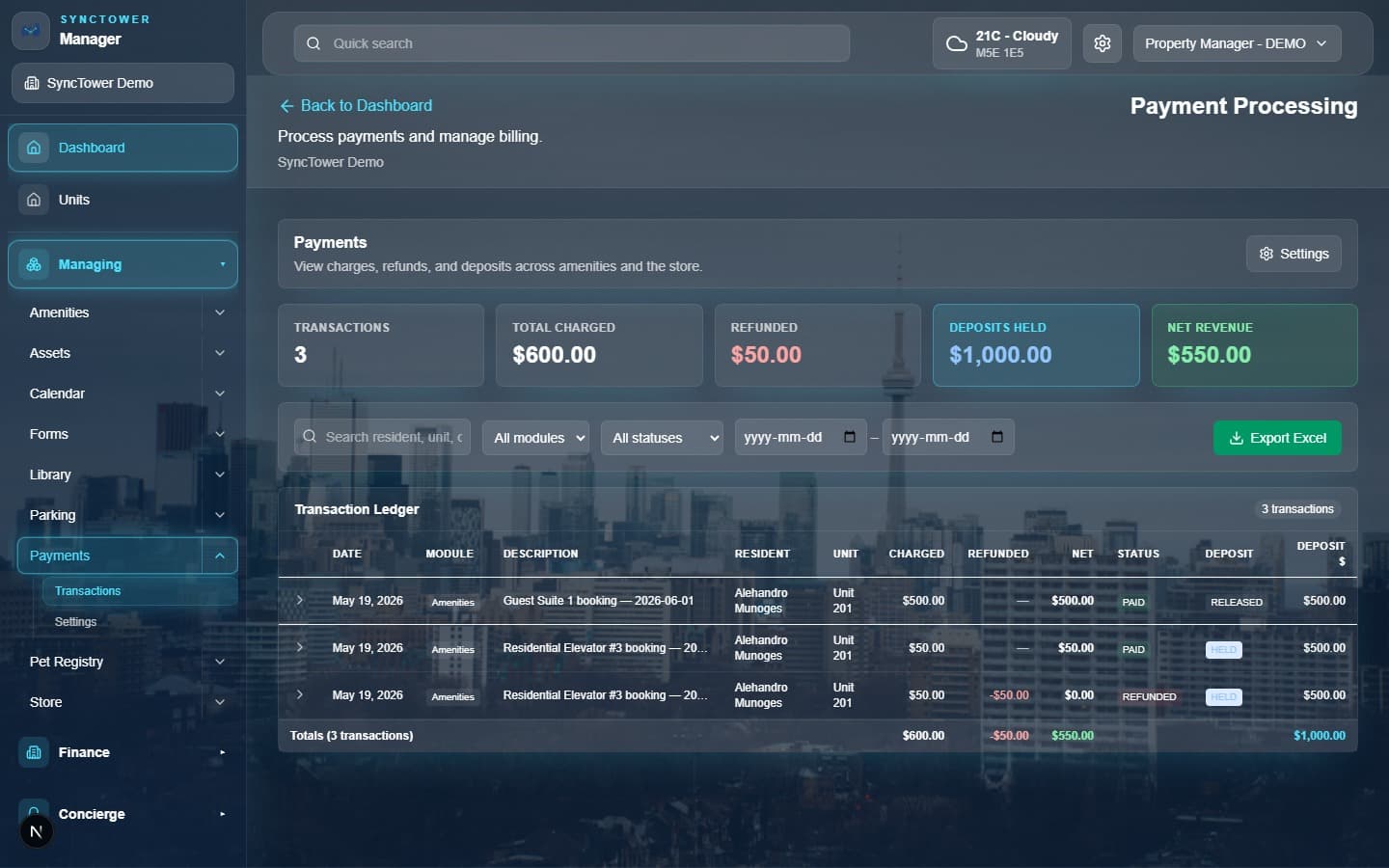 SyncTower Payment Processing module