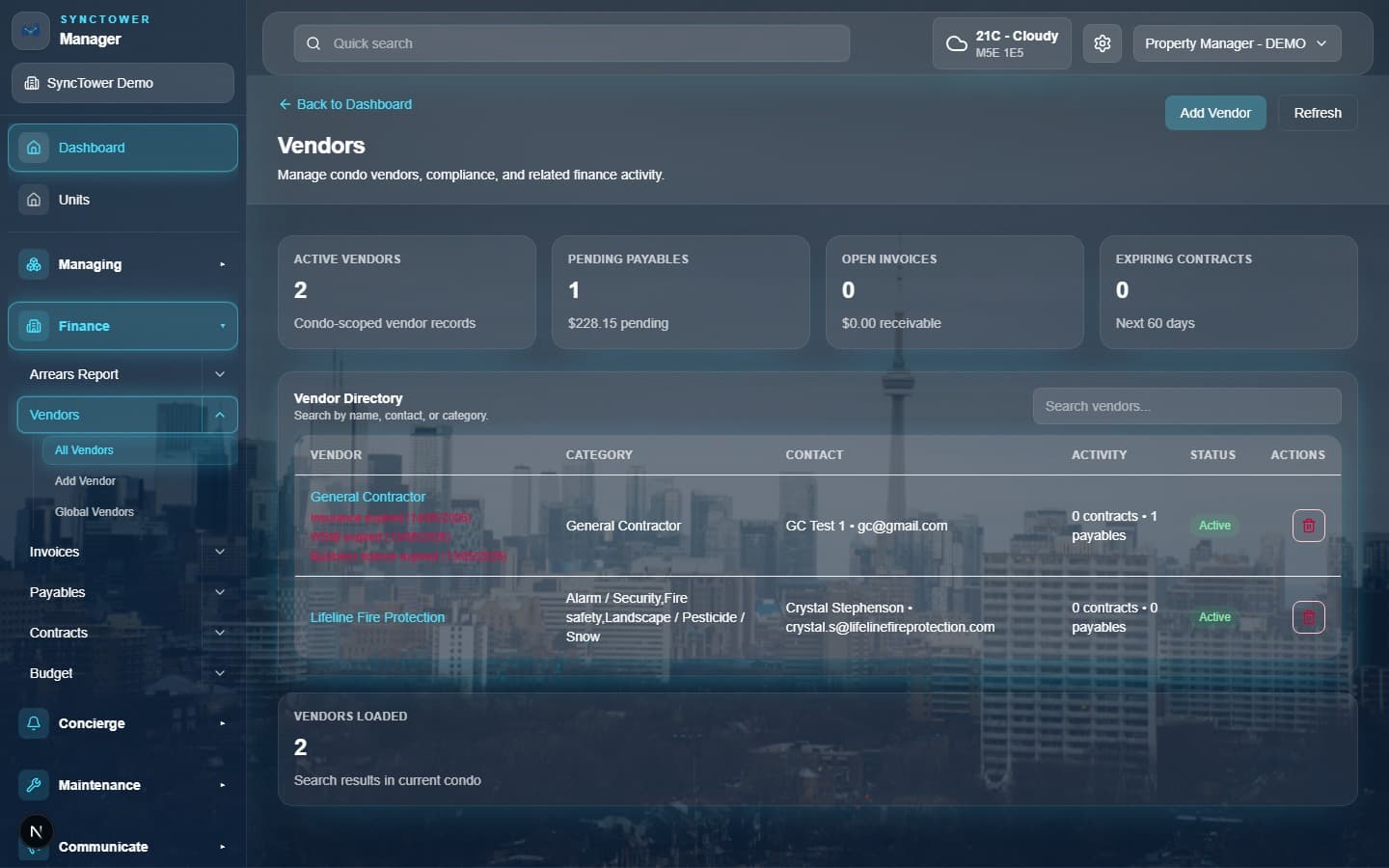 SyncTower Vendors module