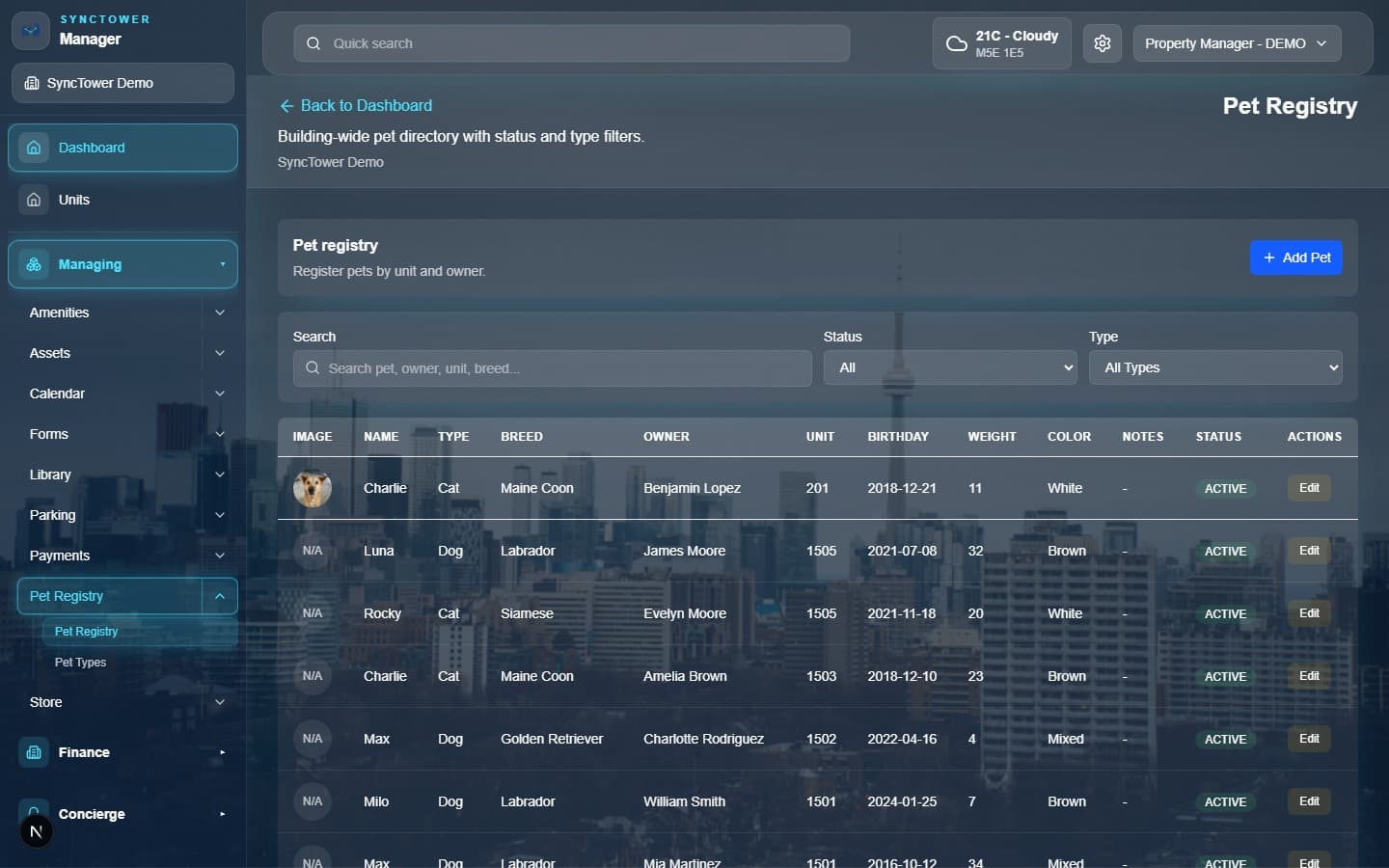 SyncTower Pet Registry module