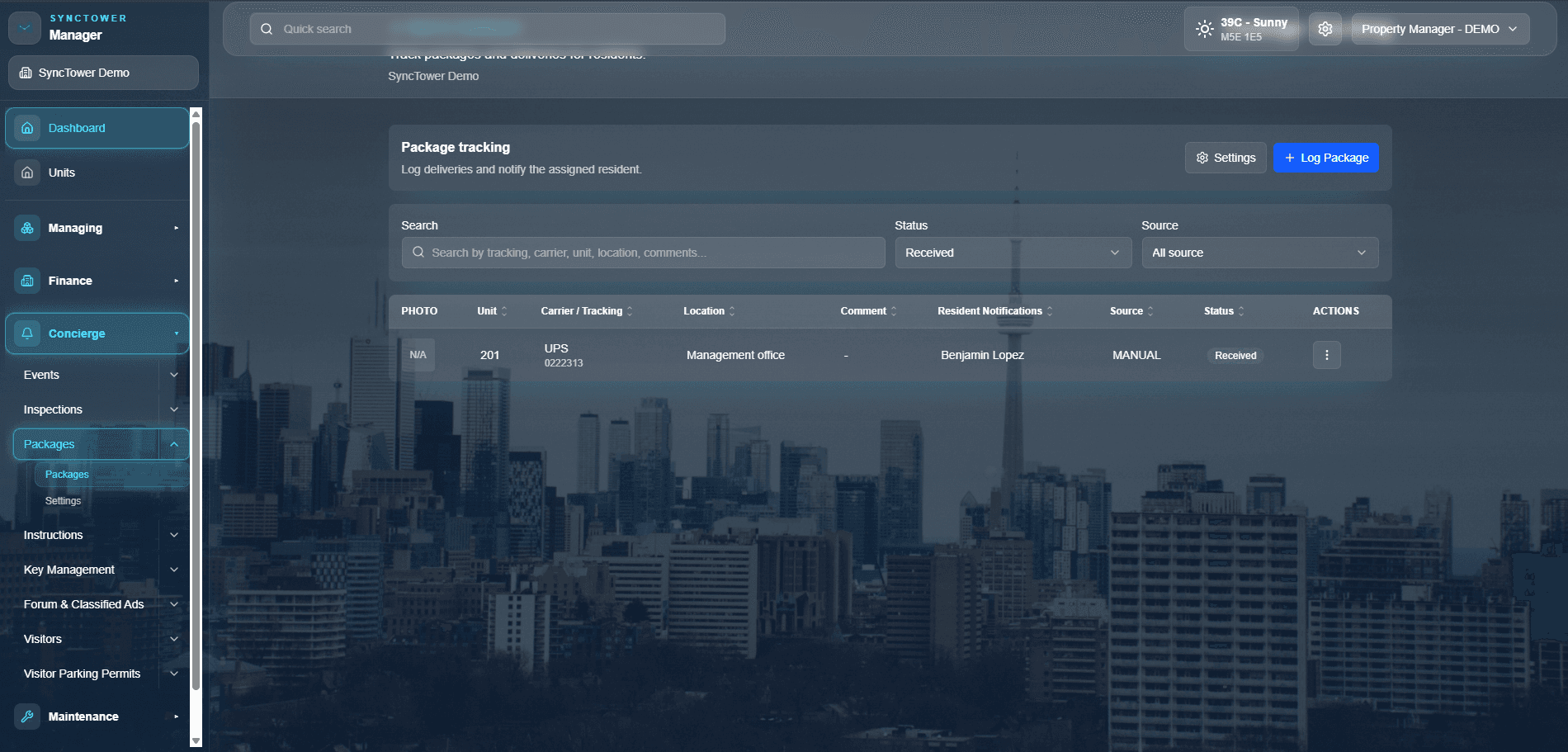 SyncTower Package Tracking module