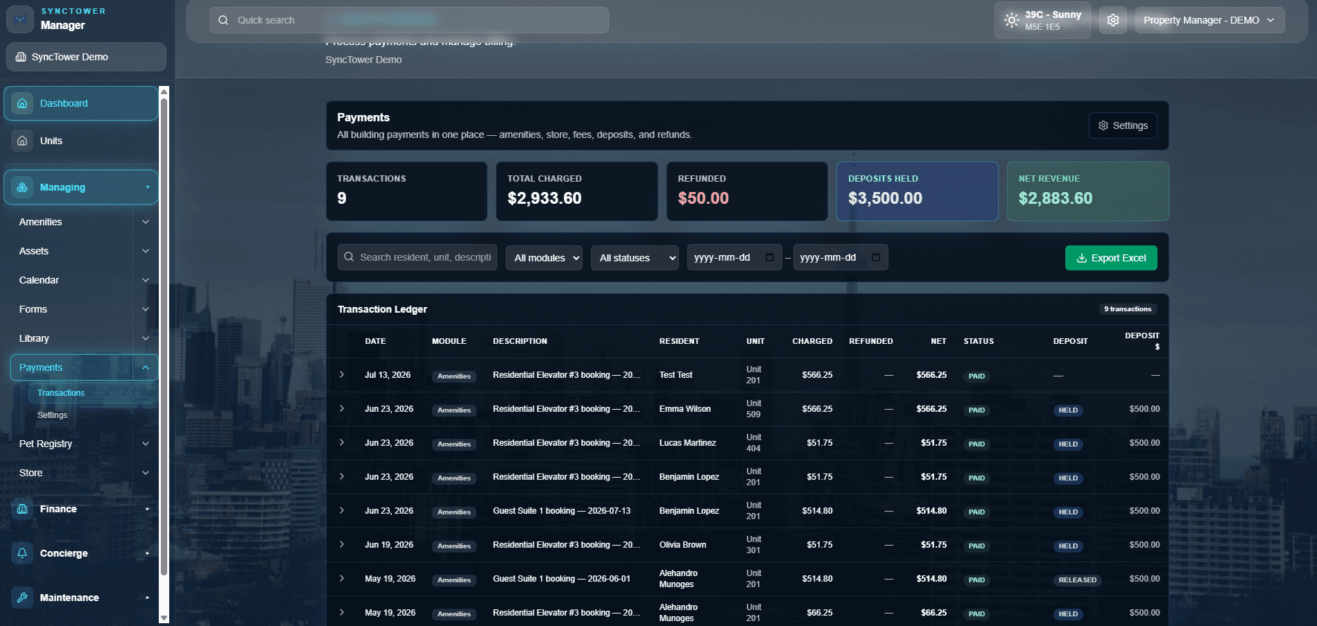 SyncTower Payments Hub module