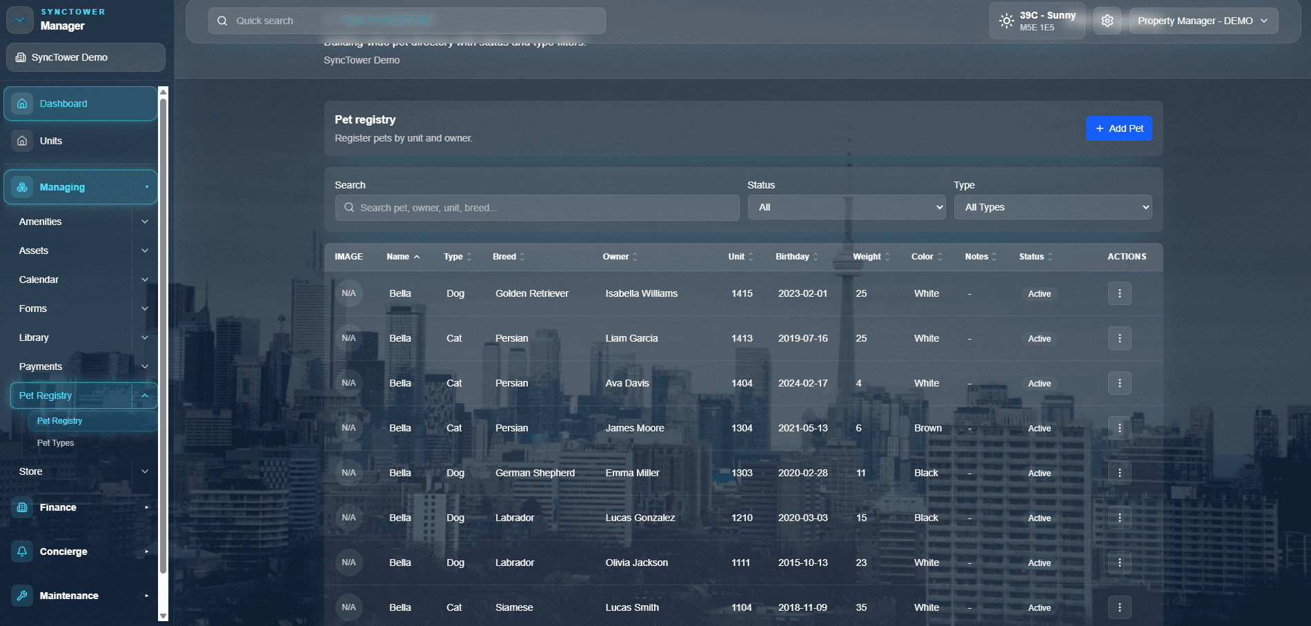 SyncTower Pet Registry module