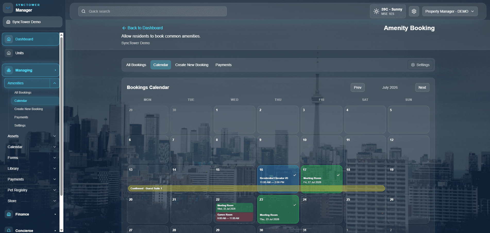 SyncTower Amenity Booking module